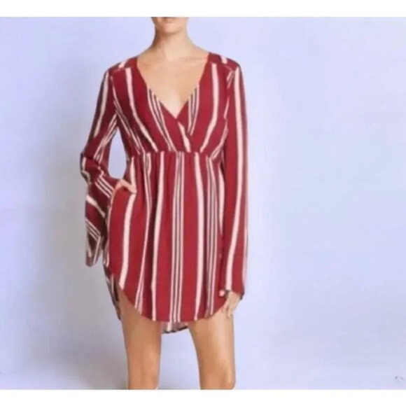 The Jetset Diaries Red Striped Faux Wrap Dress - Size Medium - Picture 1 of 10